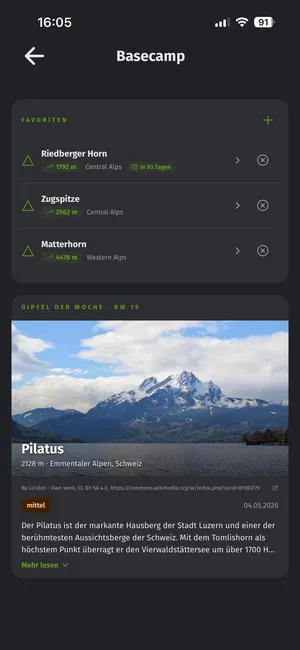 Vertimonte App: Basecamp mit Leveln, Erfolgen und Saisonzielen